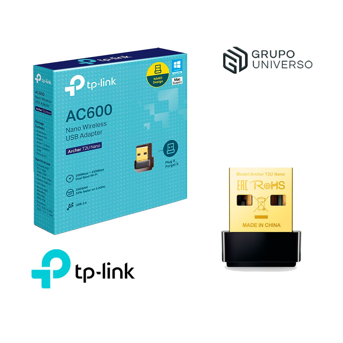 TP LINK - Archer T2U Nano TP-Link Adaptador Usb Wifi Inalambrico AC600