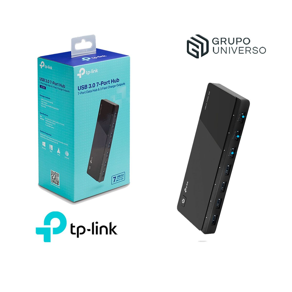 TP LINK - UH700 TP-Link Hub USB De 7 Puertos USB 3.0 Con Adaptador DC