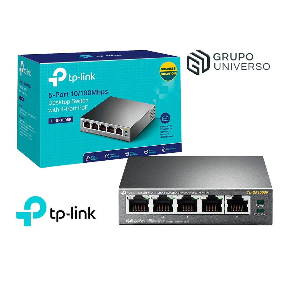 TP LINK - Switch Poe TL-SF1005P TP-Link 5 Puertos 10.100 Mbps Conector Poe