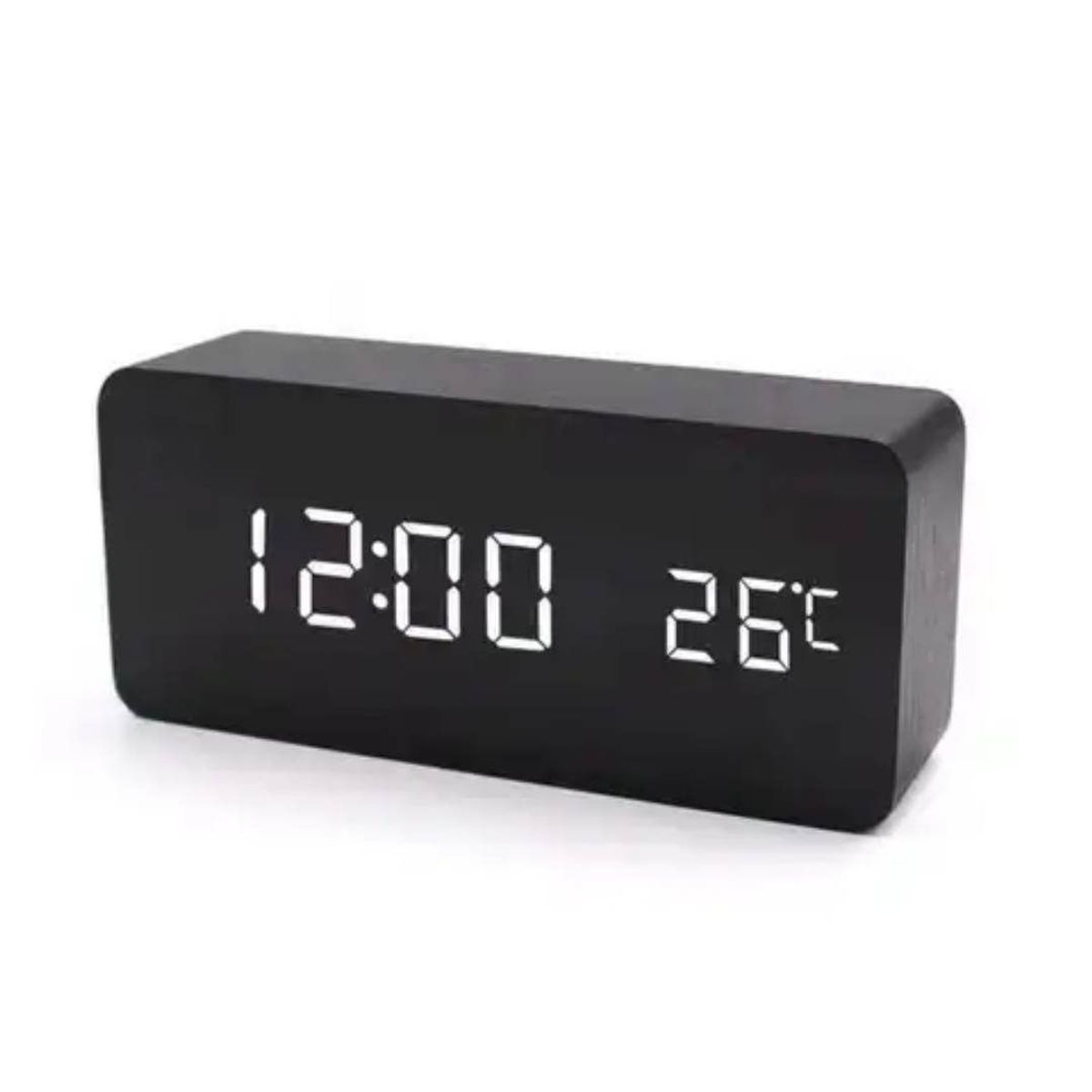 GENERICO - Reloj Digital Pantalla de Madera con Temperatura con USB 3 en 1