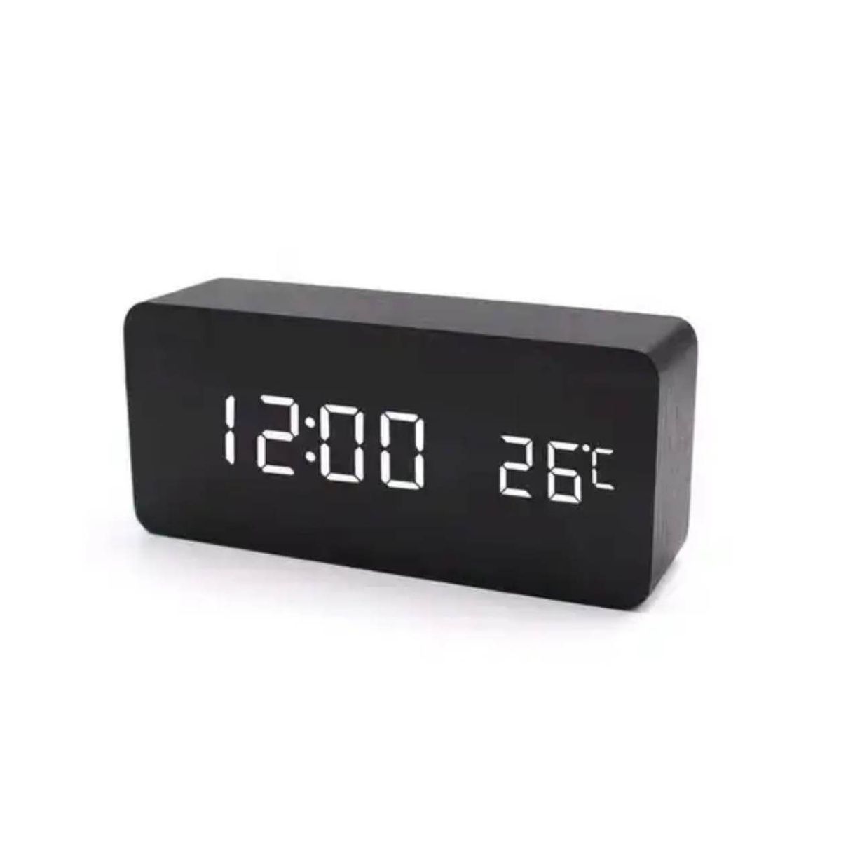 GENERICO - Reloj Digital Pantalla de Madera con Temperatura con USB 3 en 1