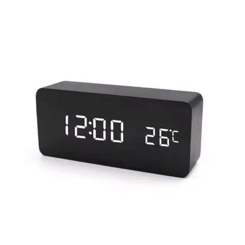 GENERICO - Reloj Digital Pantalla de Madera con Temperatura con USB 3 en 1