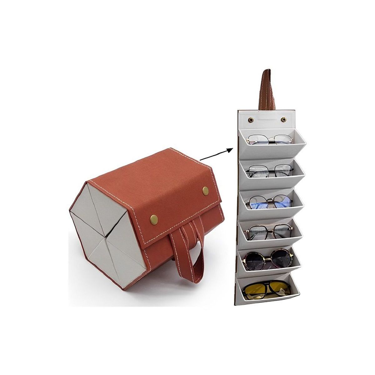 GENERICO - Organizador Plegable de Lentes con 6 Ranuras - Marron