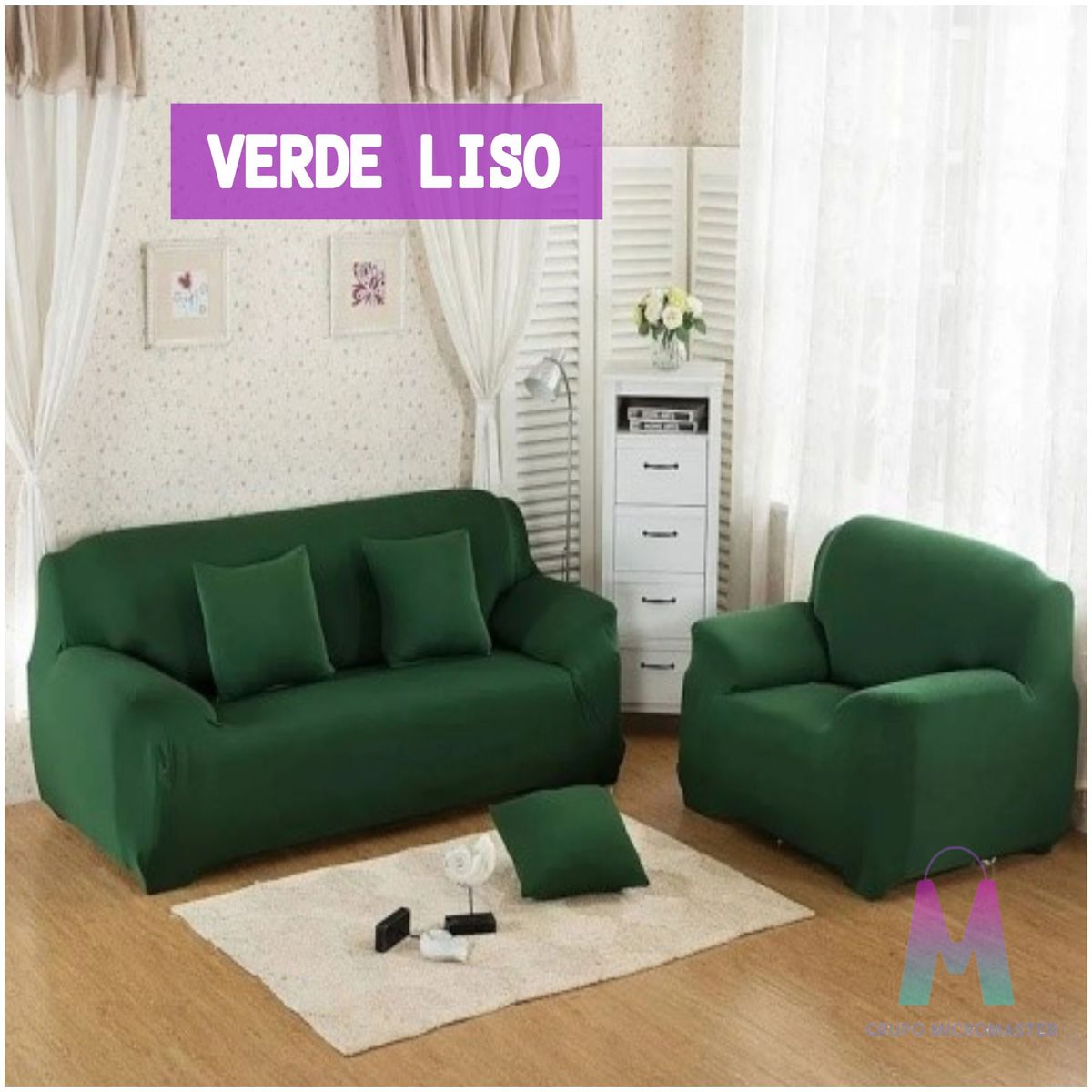 GENERICO - Funda de sillon Set spandex 3-2-1 verde Liso