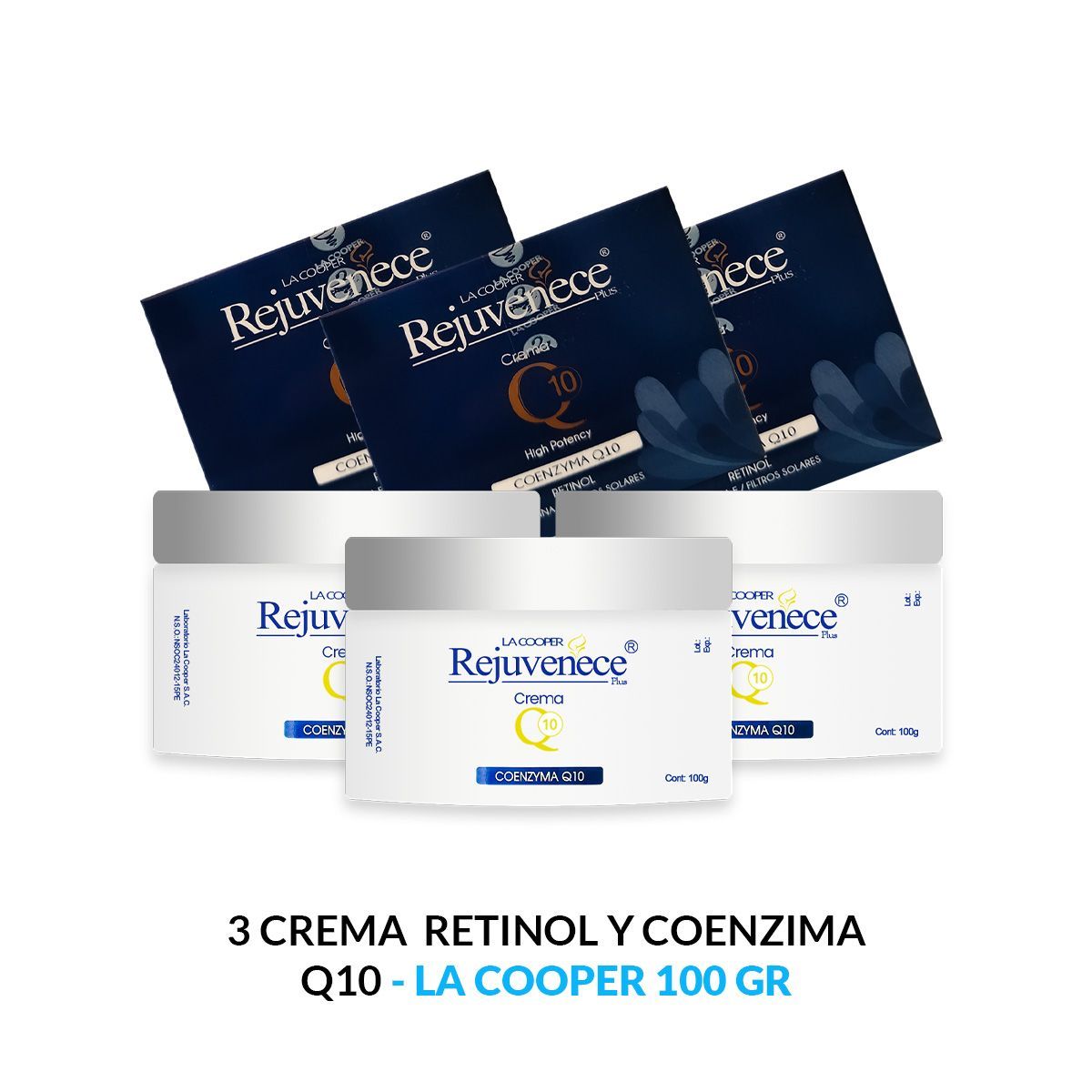 GENERICO - 3 Rejuvenece Plus Crema Q10 Retinol y Coenzima 100 Gramos