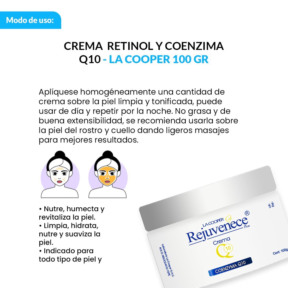 GENERICO - 3 Rejuvenece Plus Crema Q10 Retinol y Coenzima 100 Gramos
