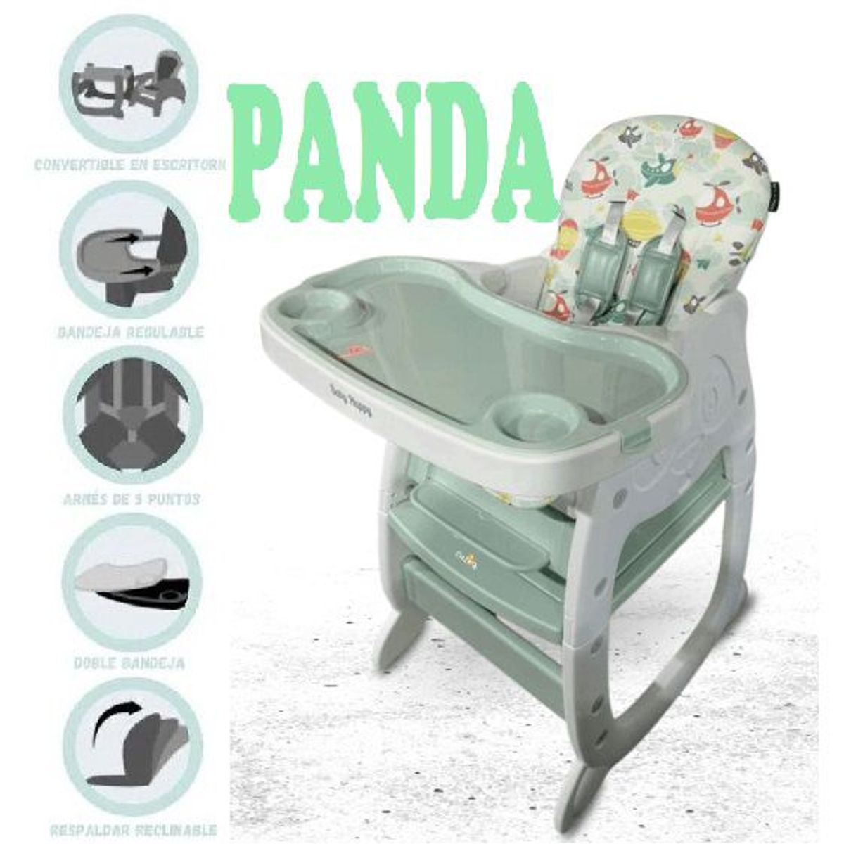BABY HAPPY - Silla de comer PANDA con escritorio