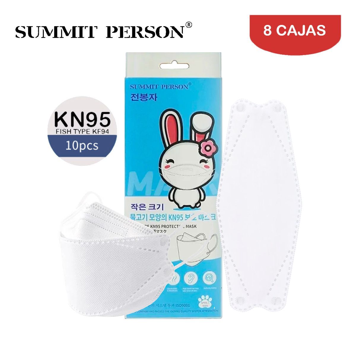 SUMMIT PERSON - Mascarilla KN95 Fish NIÑOS NIÑAS blanco caja10und SUMMIT PERSON Pack 8cajas