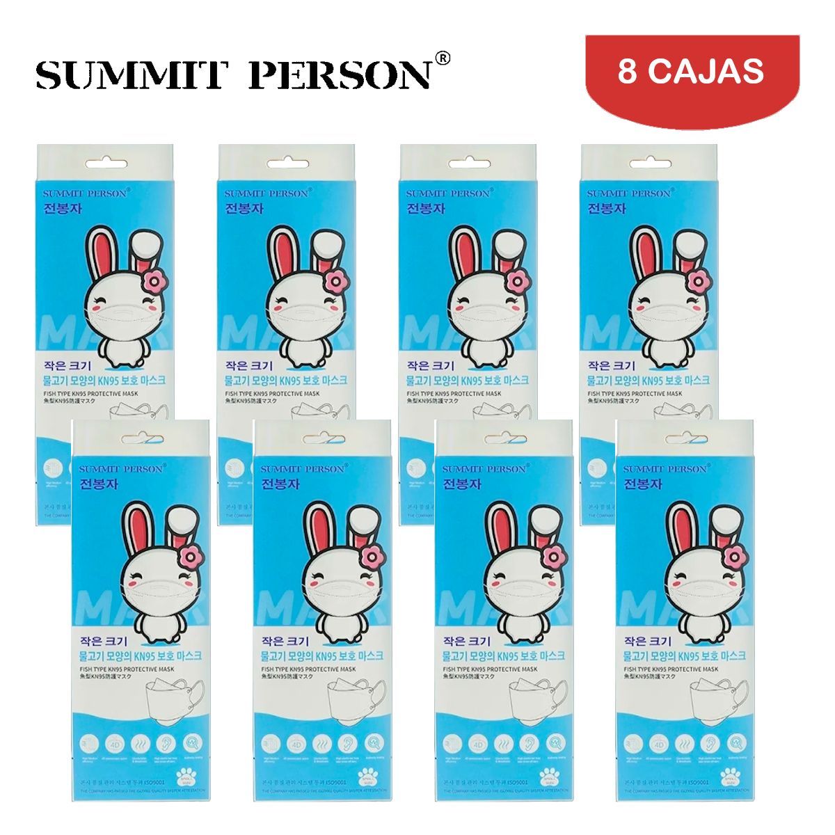 SUMMIT PERSON - Mascarilla KN95 Fish NIÑOS NIÑAS blanco caja10und SUMMIT PERSON Pack 8cajas