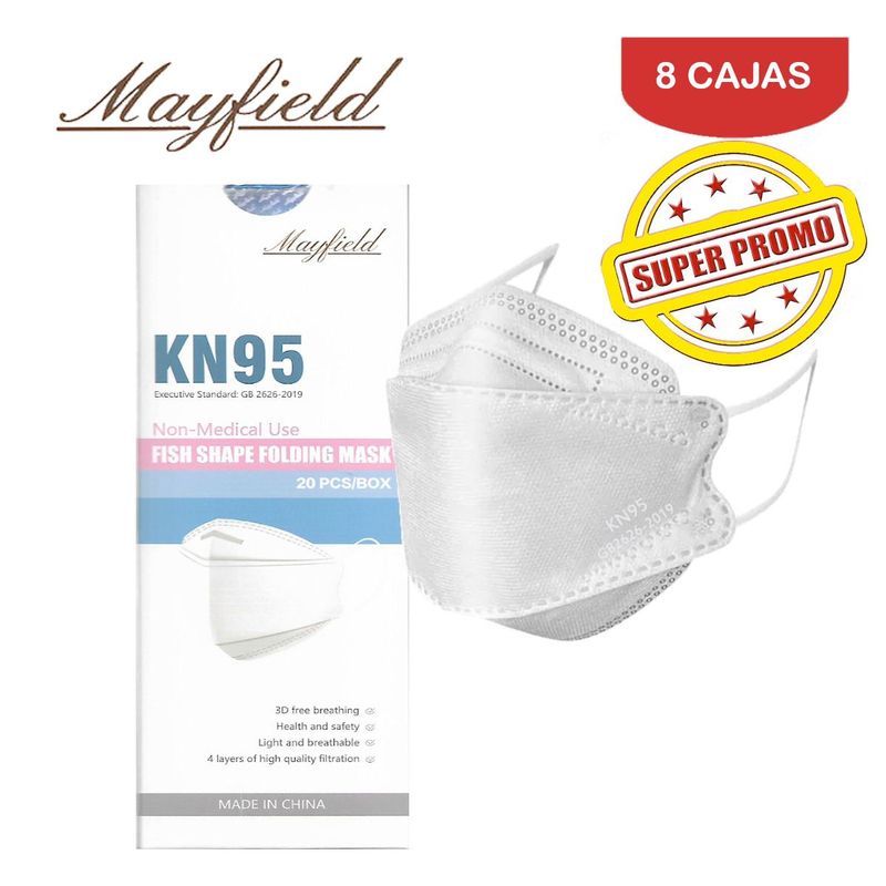MAYFIELD - Mascarilla KN95 Fish Shape 3D blanco caja*20und MAYFIELD. Pack 8 cajas