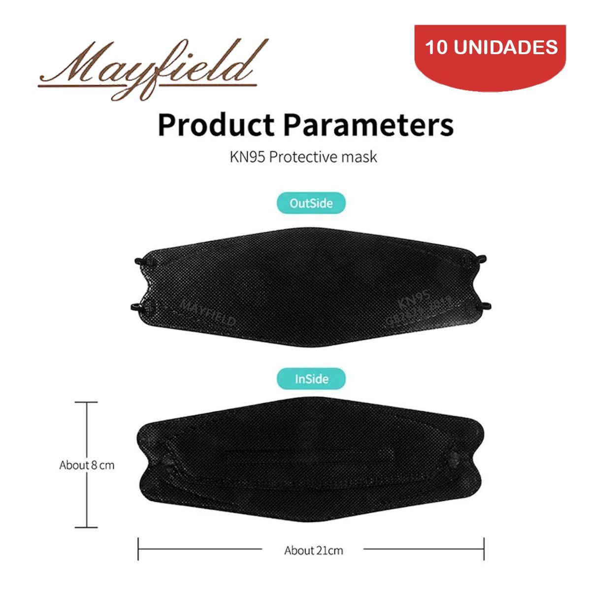 MAYFIELD - Mascarilla KN95 Fish Shape 3D negro 10 unidades MAYFIELD