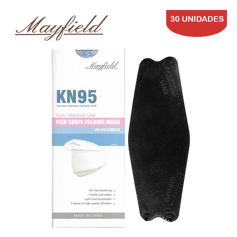 MAYFIELD - Mascarilla KN95 Fish Shape 3D negro 30 unidades MAYFIELD