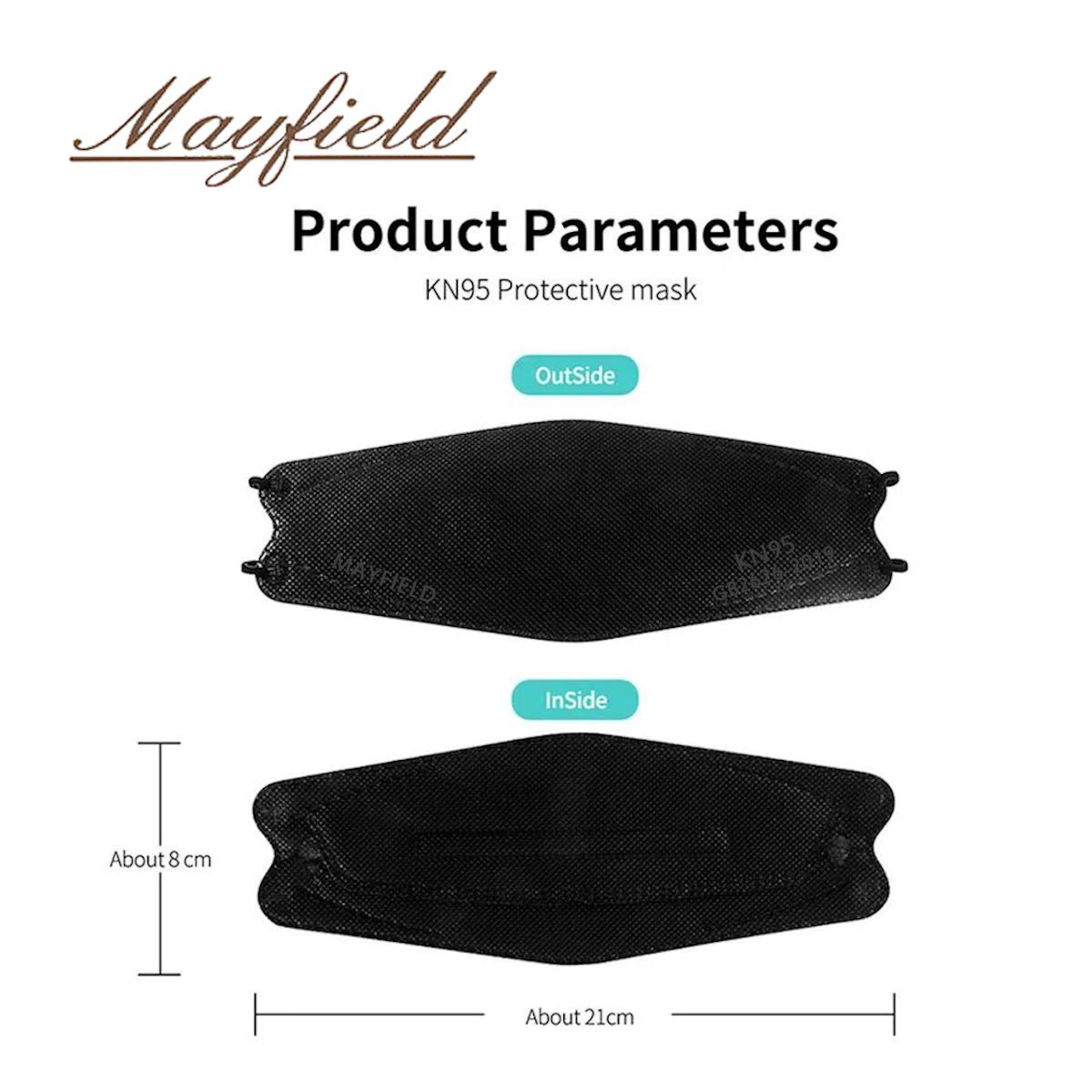 MAYFIELD - Mascarilla KN95 Fish Shape 3D negro caja20und MAYFIELD