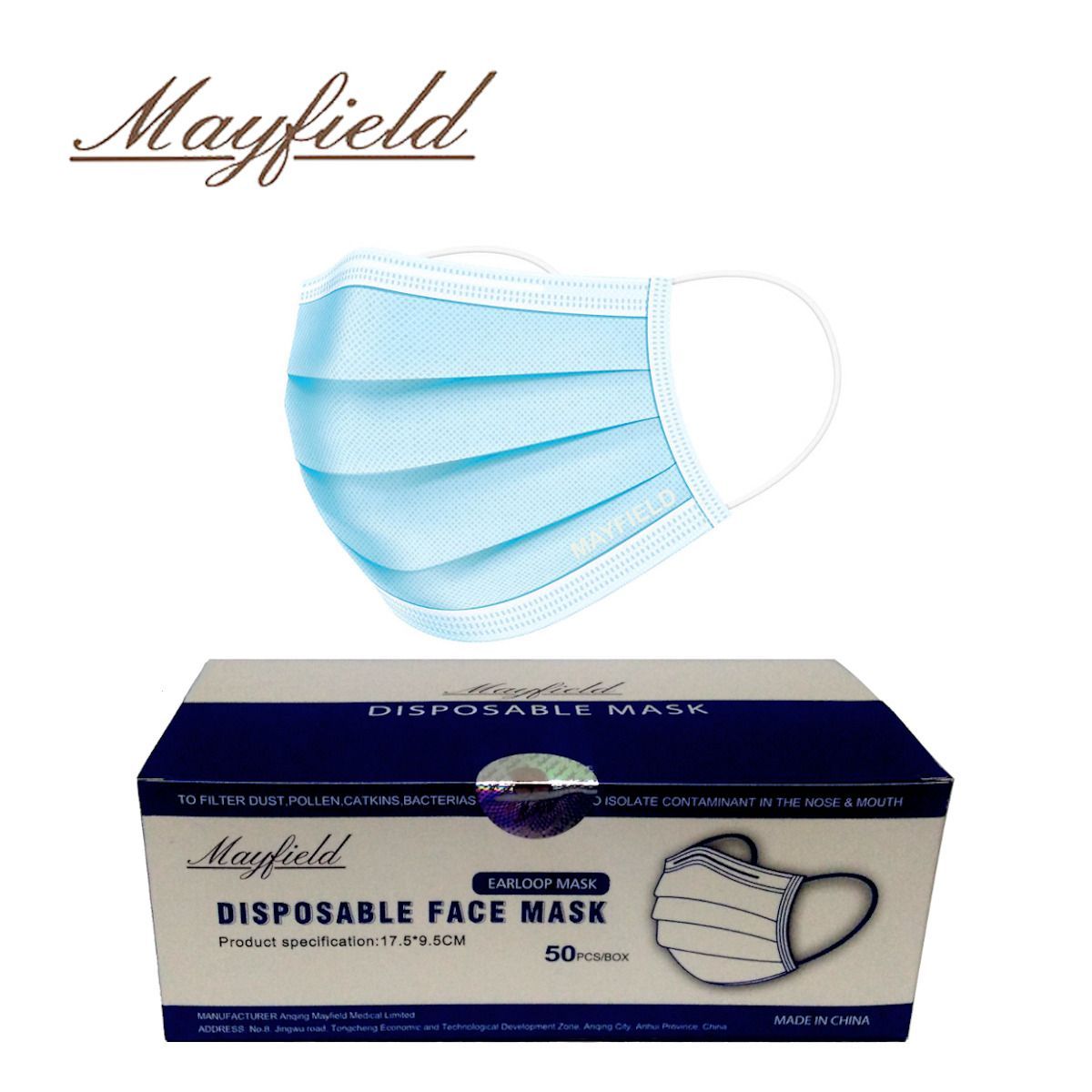 MAYFIELD - Mascarilla quirúrgica 3 capas 3 pliegues celeste caja*50und MAYFIELD