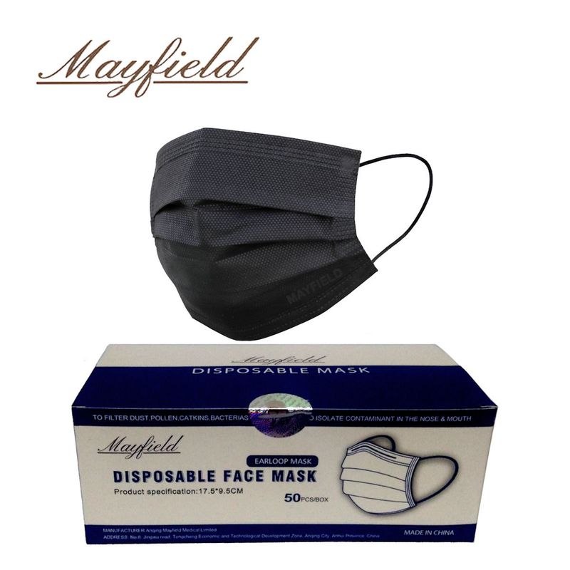 MAYFIELD - Mascarilla quirúrgica 3 capas 3 pliegues negro caja*50und MAYFIELD