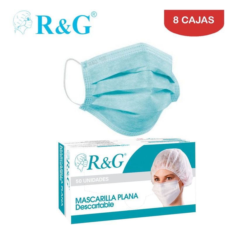 R&G - Mascarilla quirúrgica 3 capas celeste caja*50und R&G. Pack 8 cajas