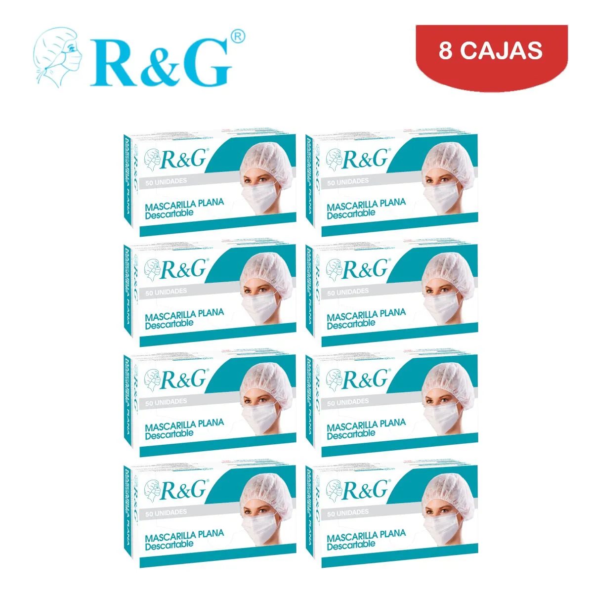 R&G - Mascarilla quirúrgica 3 capas celeste caja*50und R&G. Pack 8 cajas
