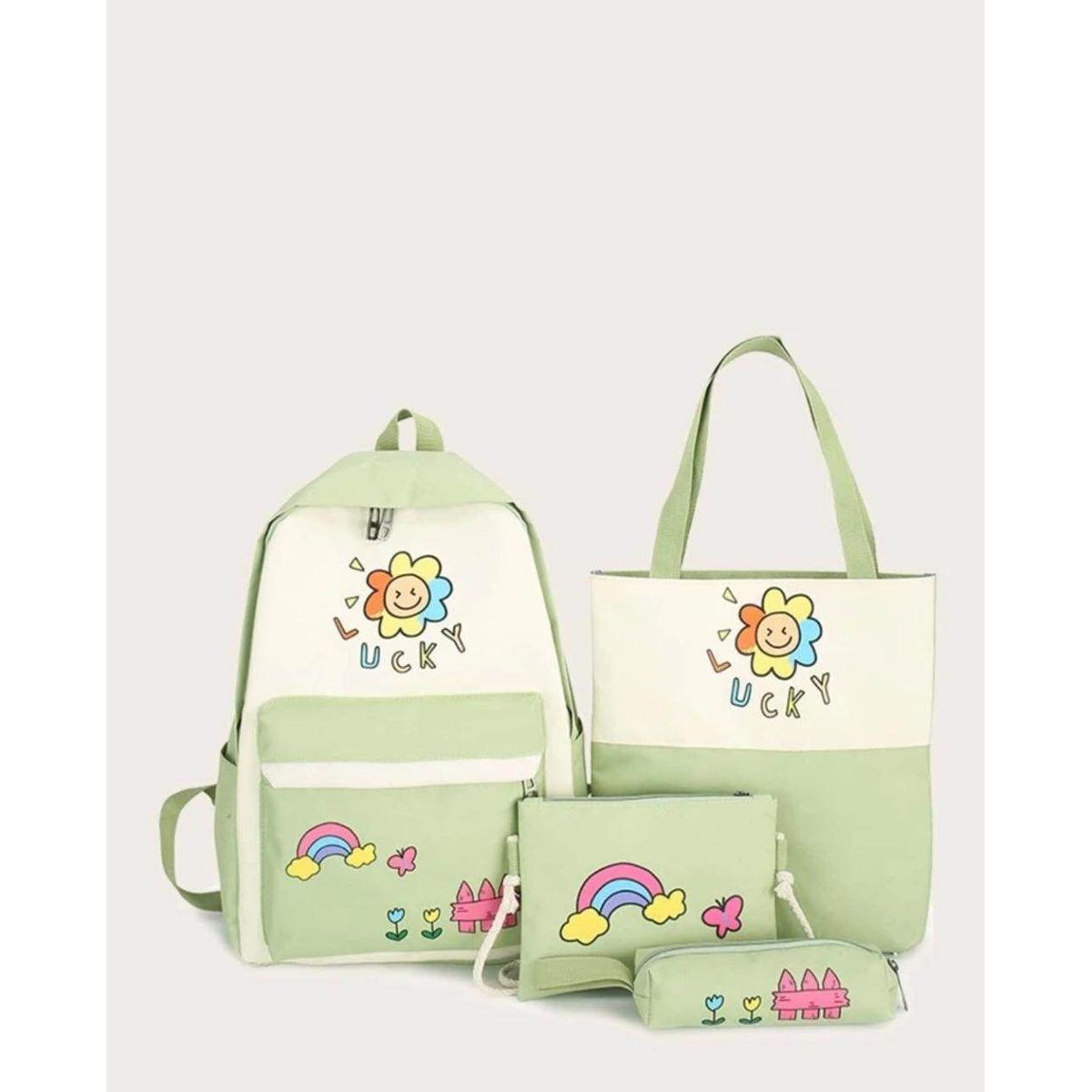 GENERICO - Mochila Kawai Set 4 en 1 Modelo Girasol de Damas Niñas