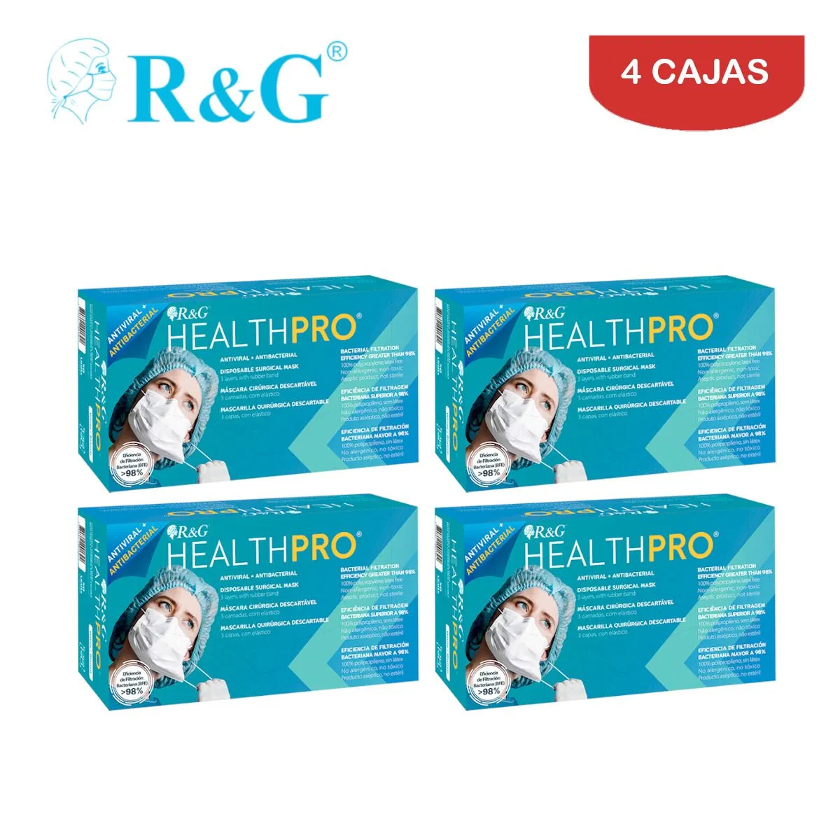 R&G - Mascarilla quirúrgica HEALTH PRO 3capas 3plie caja*50 R&G.Pack 4 cajas