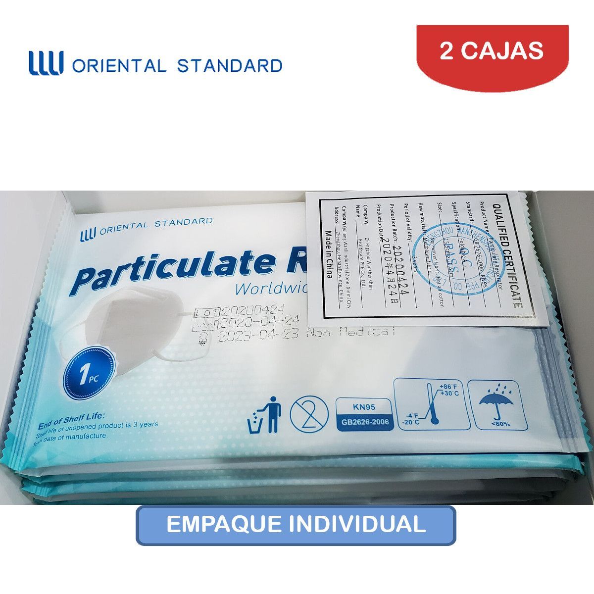 ORIENTAL - Respirador/ Masca KN95 5 capas blanco caj*20 ORIENTAL·ST. Pack 2 cajas