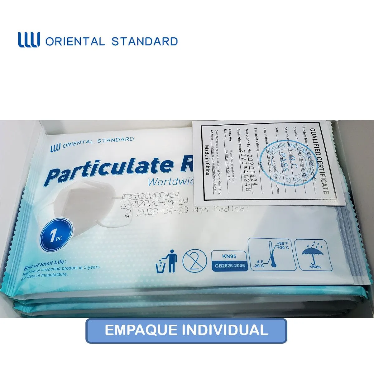 ORIENTAL - Respirador/ Mascarilla KN95 5 capas blanco caja*20und ORIENTAL·ST