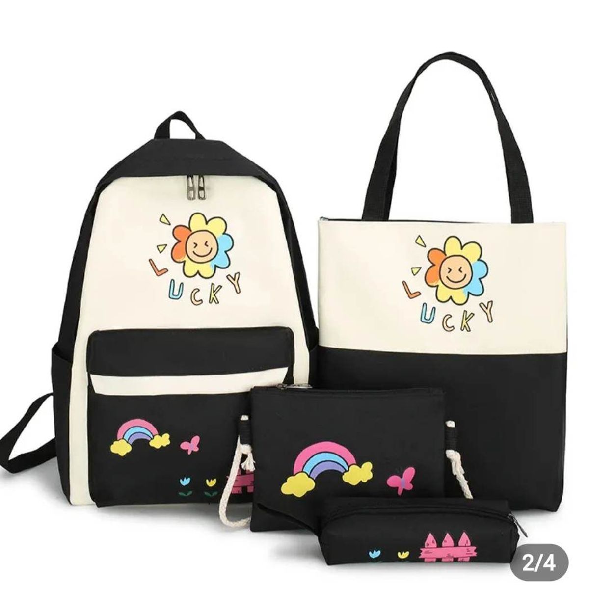 GENERICO - Mochila Kawai Set 4 en 1 Modelo Girasol de Damas Niñas