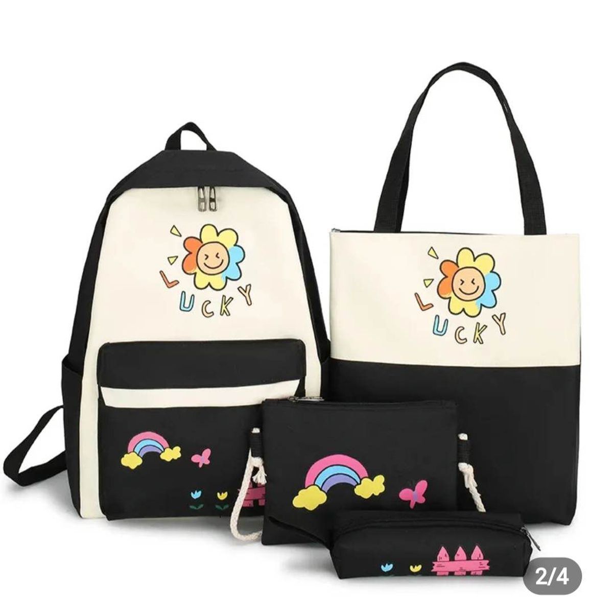 GENERICO - Mochila Kawai Set 4 en 1 Modelo Girasol de Damas Niñas