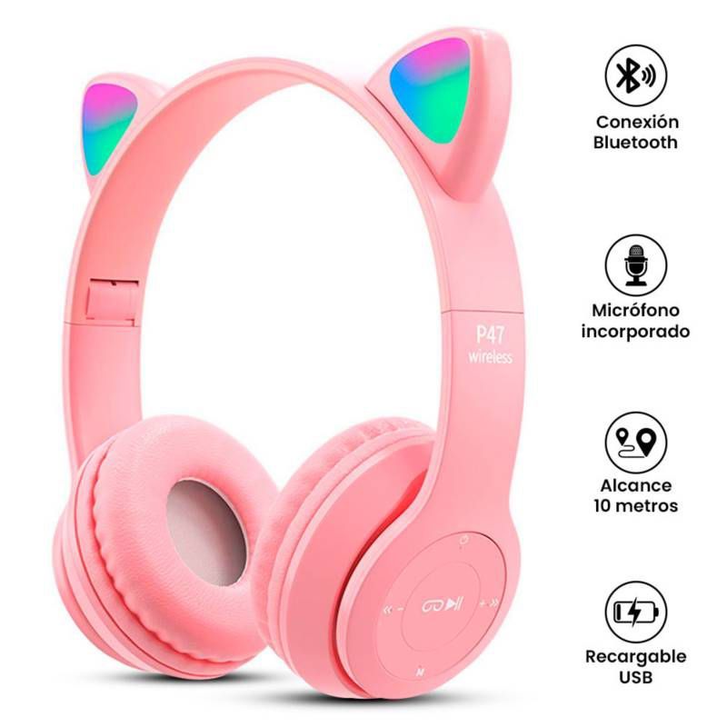 GENERICO - Audifonos Inalámbricos P47M RGB Gato - Rosa