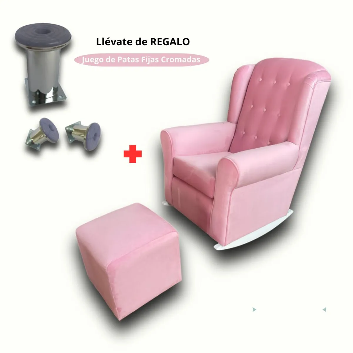NO LOGO - Sillon Mecedor Rosado C Reposapies + Patas Cromadas