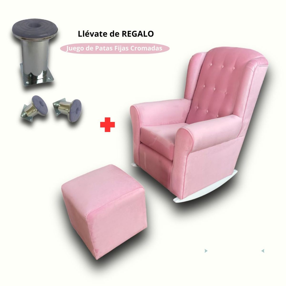 NO LOGO - Sillon Mecedor Rosado C Reposapies + Patas Cromadas