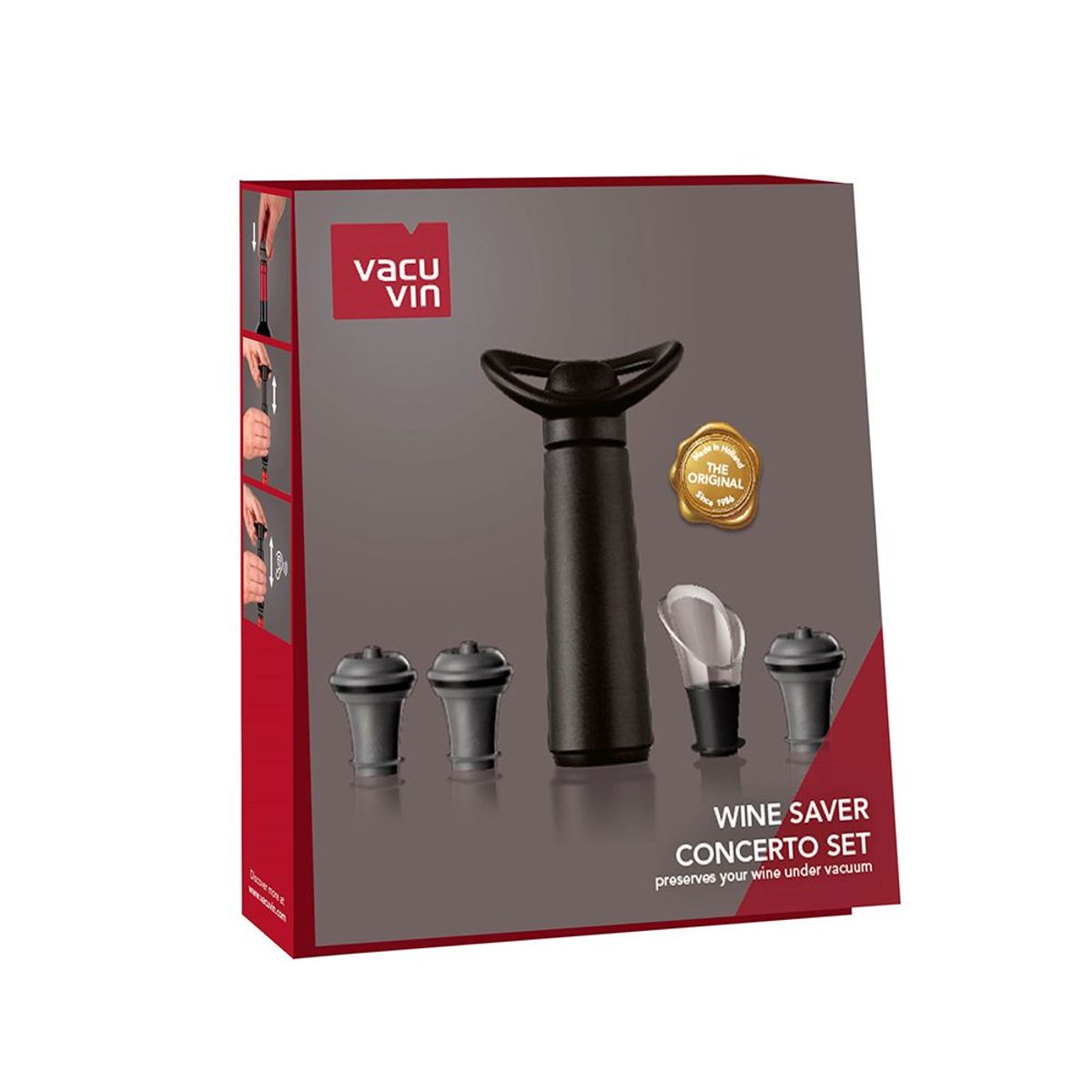 VACU VIN - Conservador de vino Original Vacu Vin Concerto 3 Tapones + 1 Servidor