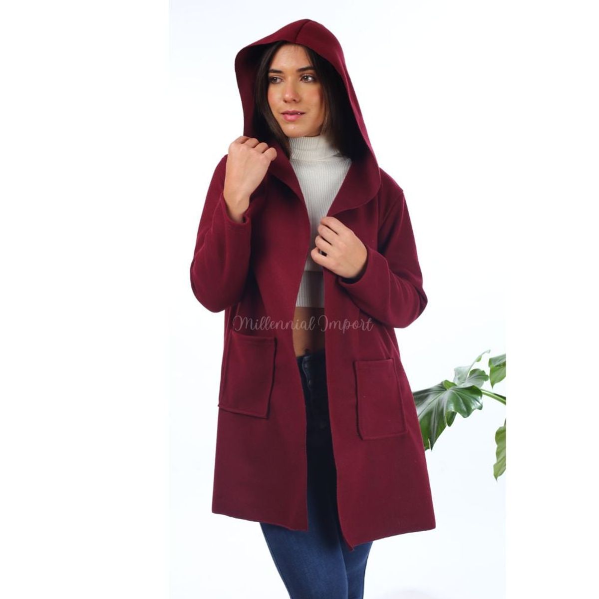 GENERICO - Chaqueta Larga para Mujer - Moda casual Color Vino