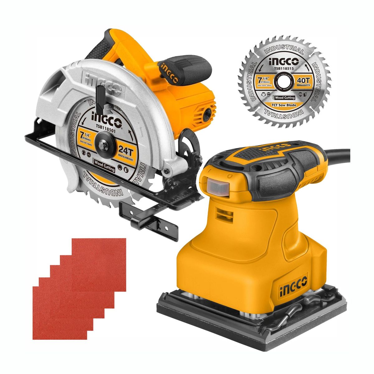 INGCO TOOLS - COMBO ELÉCTRICO SIERRA CIRCULAR 1600W LIJADORA ORBITAL 240W DE PALMA