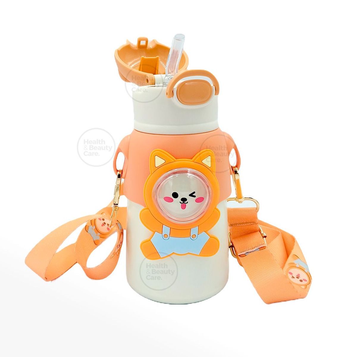 GENERICO - TERMO KAWAI 3D DE ANIMALITOS CON CORREA SIN BPA 520 ML - NARANJA