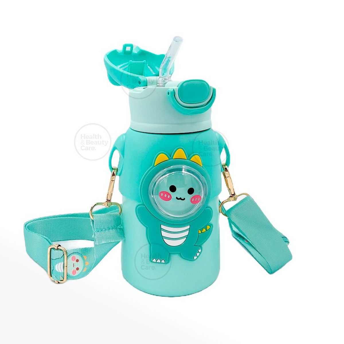 GENERICO - TERMO KAWAI 3D DE ANIMALITOS CON CORREA SIN BPA 520 ML - VERDE