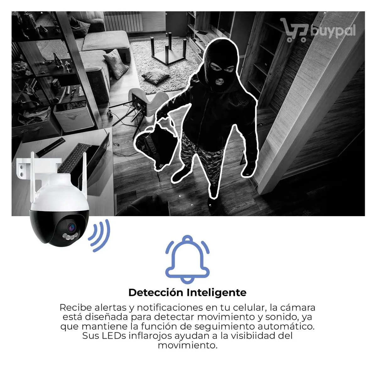 BUYPAL - Camara Domo 4mp Ip Exterior Wifi Inalambrica Sensor Alarma