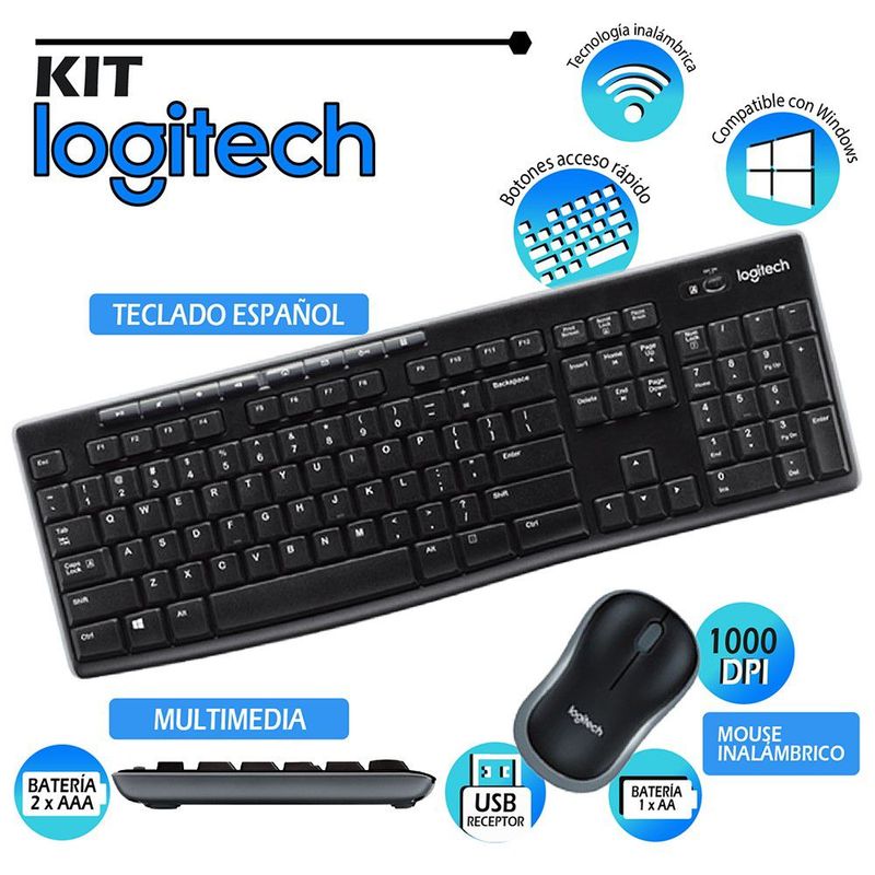 LOGITECH - Kit Inalámbrico Teclado y Mouse Logitech Mk270
