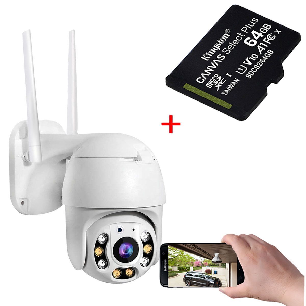 BUYPAL - Camara de Seguridad Exterior IP Full HD + Memoria 64gb