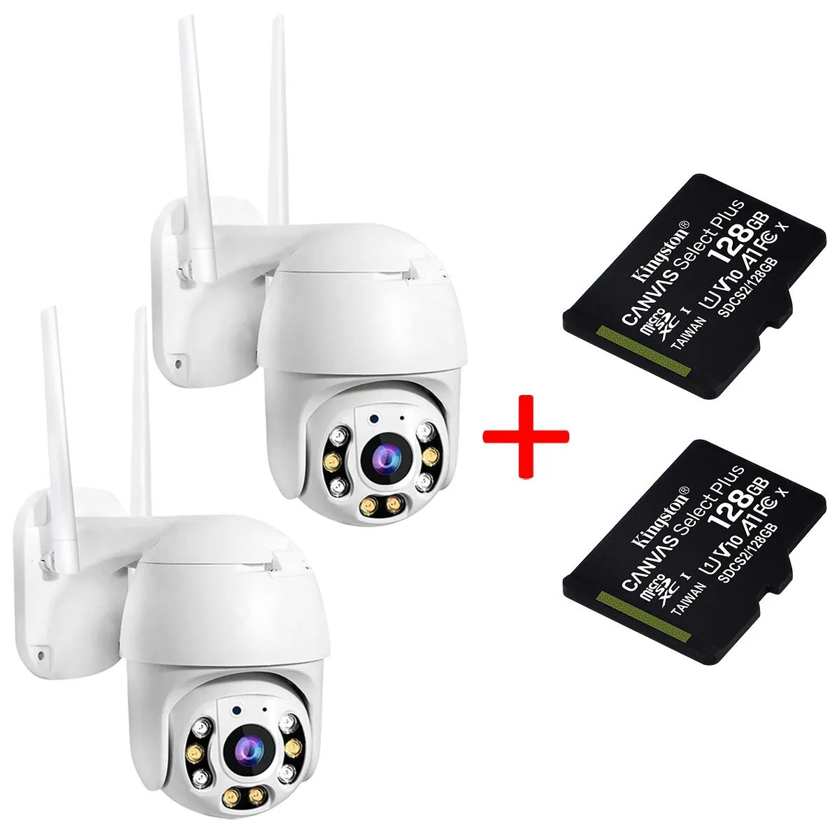 BUYPAL - Pack de 2 Camaras IP y 2 Memorias de 128GB Vision Nocturna