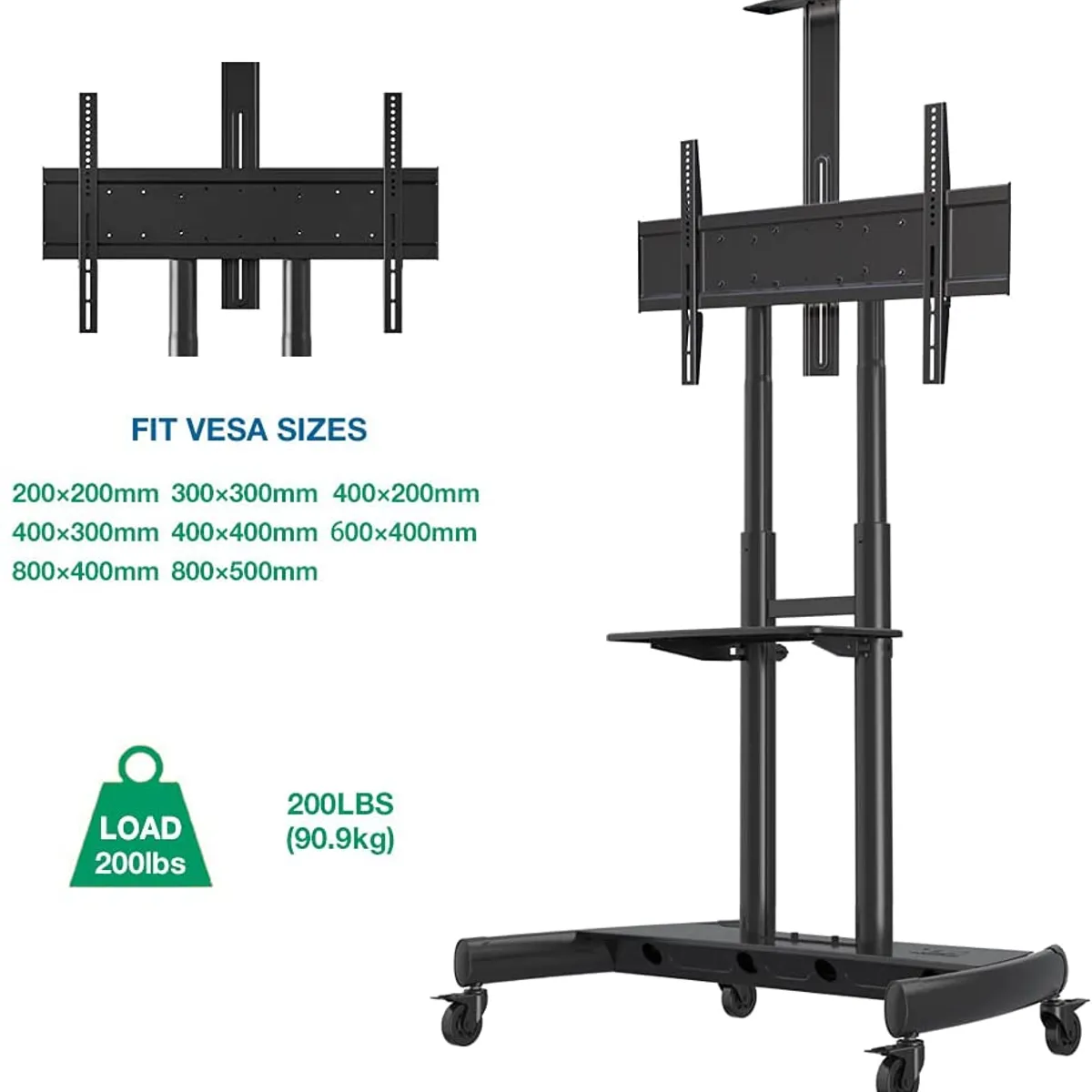 NB NORTH BAYOU - Rack De Pedestal Rodante Ajustable Para TV North Bayou AVA1800-70-1P