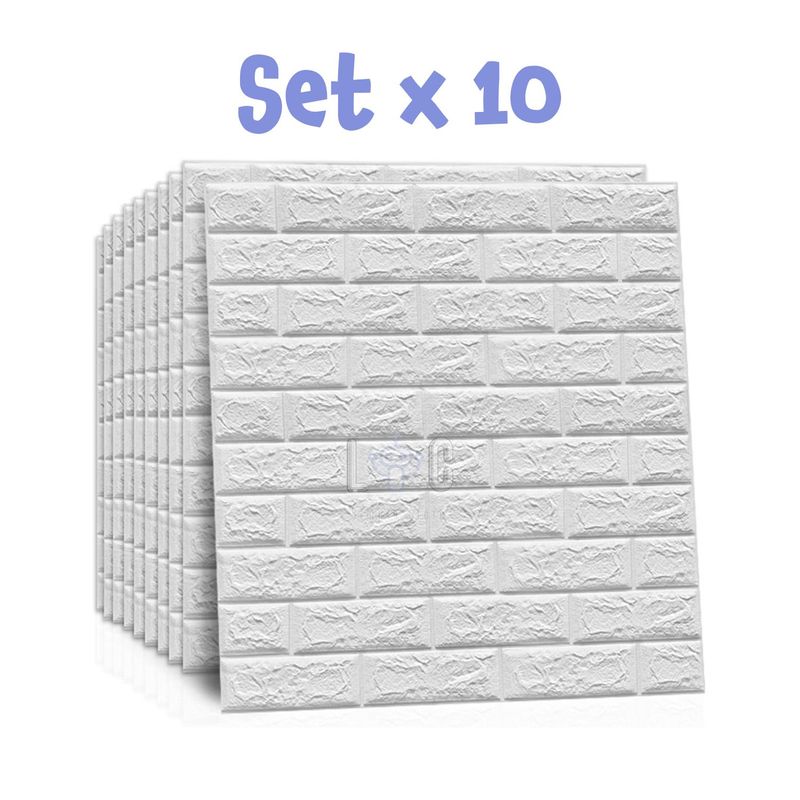 GENERICO - Set x10 Papel Tapiz Autoadhesivo 3D Ladrillo Blanco