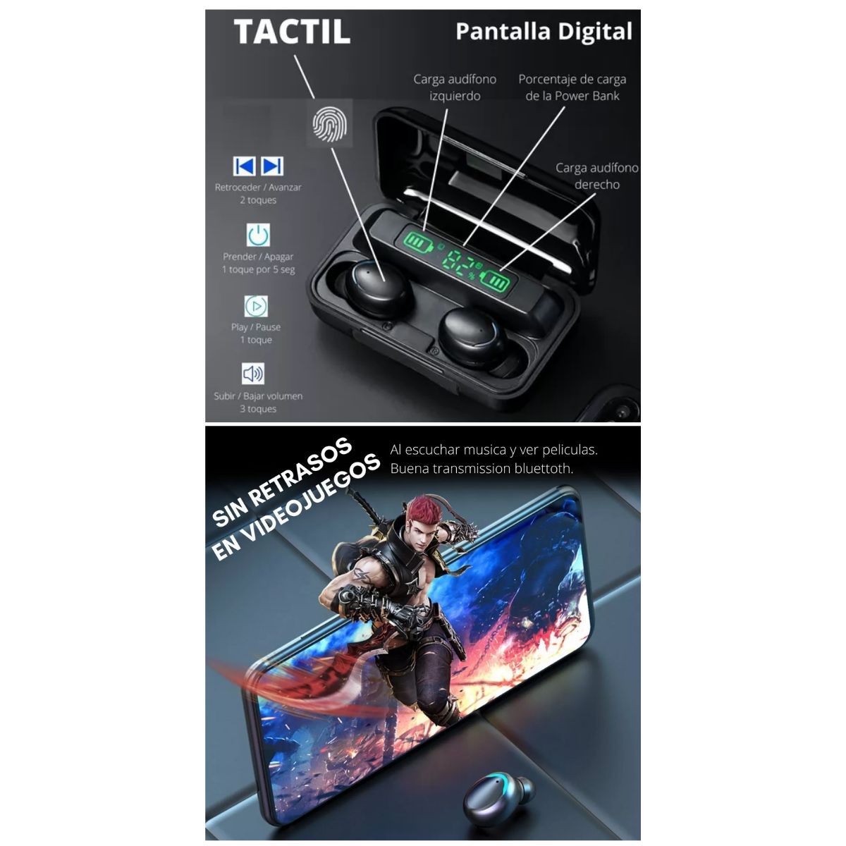 TWS - Auricular Inalambrico F9 Pro Azul Hasta 6h Music