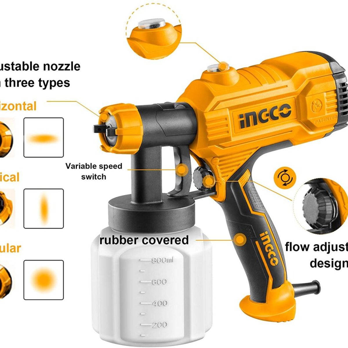 INGCO TOOLS - PISTOLA DE PINTAR ELECTRICA 450W INGCO SPG3508 TACHO PLASTICO 800ML