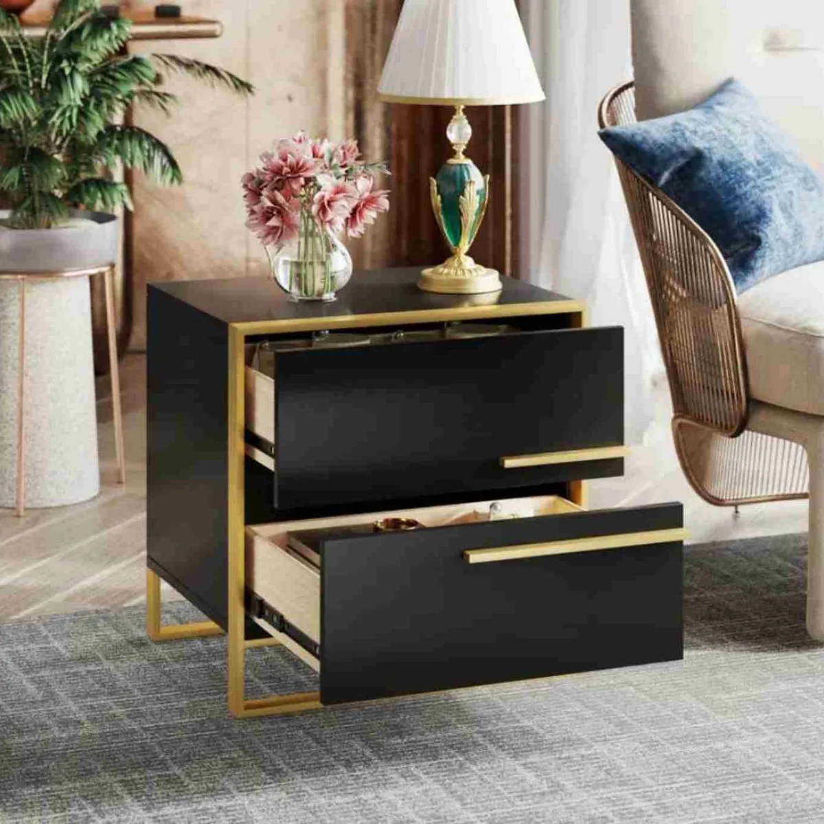 VENTITAS HOME - Velador Deluxe Colby Ventitas Home Negro y Dorado