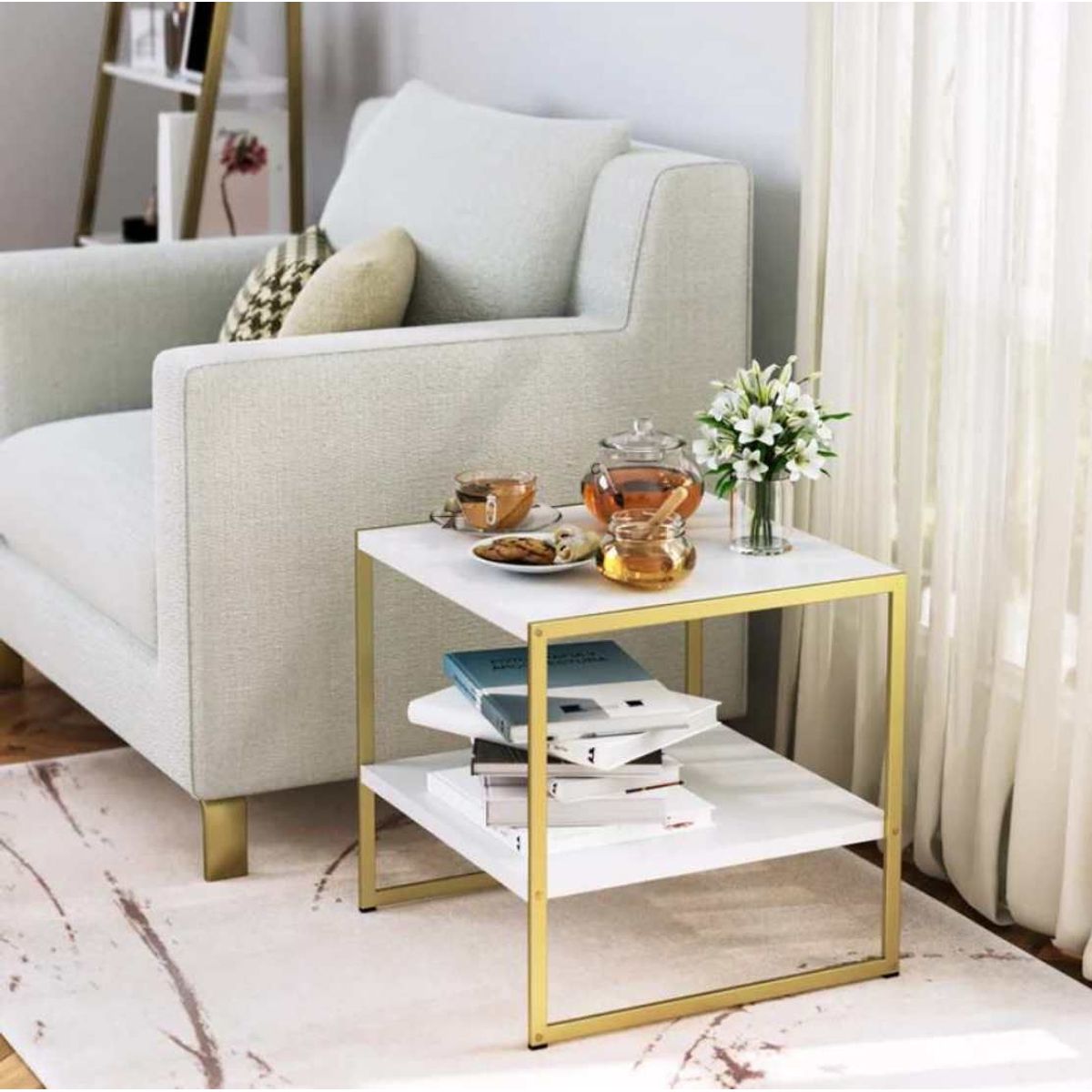 VENTITAS HOME - Velador Industrial Petra Ventitas Home Blanco y Dorado