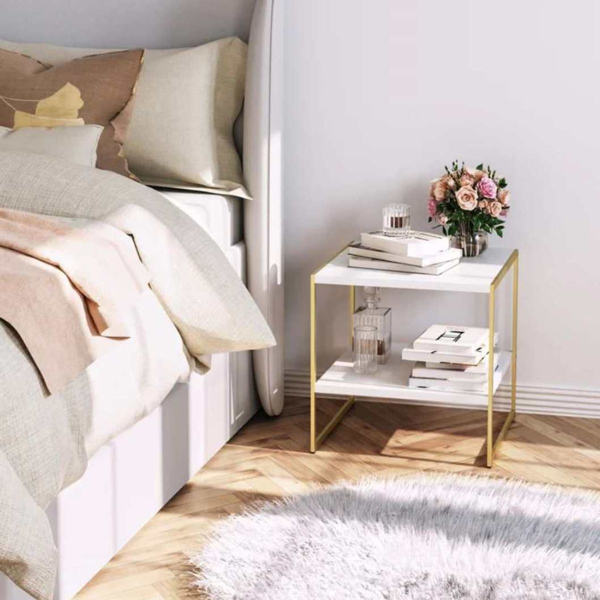 VENTITAS HOME - Velador Industrial Petra Ventitas Home Blanco y Dorado