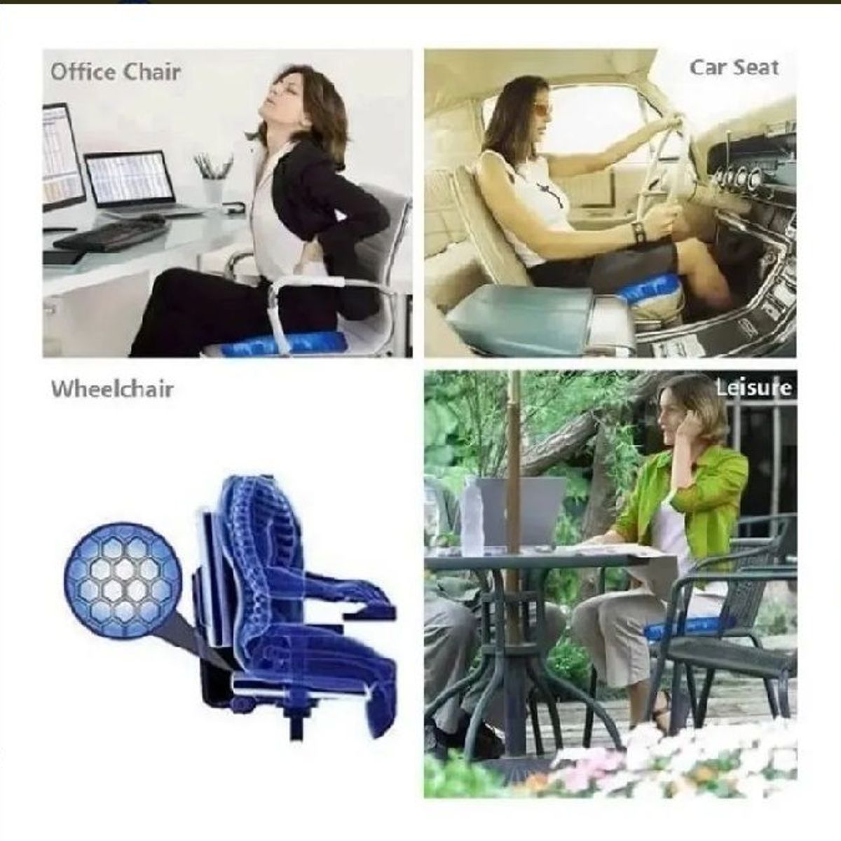 OEM - Cojín de Gel antideslizante para asiento de coche y oficina 2 PCS