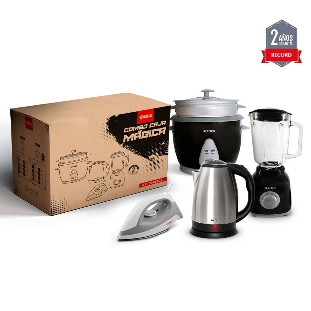RECORD - Caja Mágica Record Combo x4 - Licuadora Arrocera Plancha Hervidor