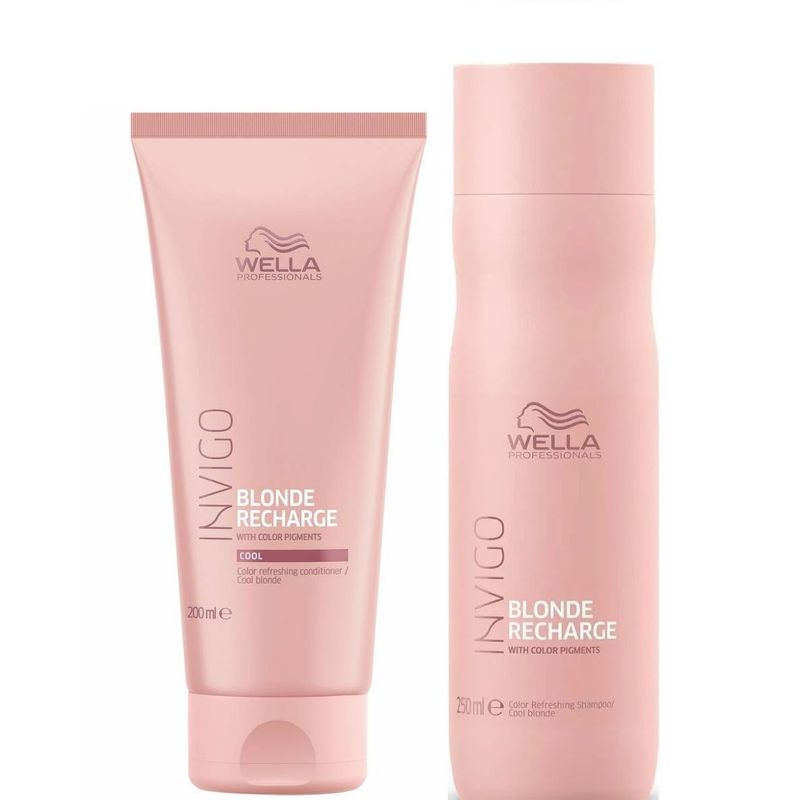 WELLA - Shampoo 250ml  Acondicionador Rubio Invigo Blonde Recharge Wella