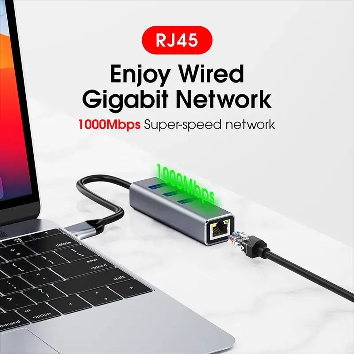 OEM - Hub Adaptador de Red USB 3.0 a Rj45 Gigabit+ 3 Puertos USB 3.0 Windows